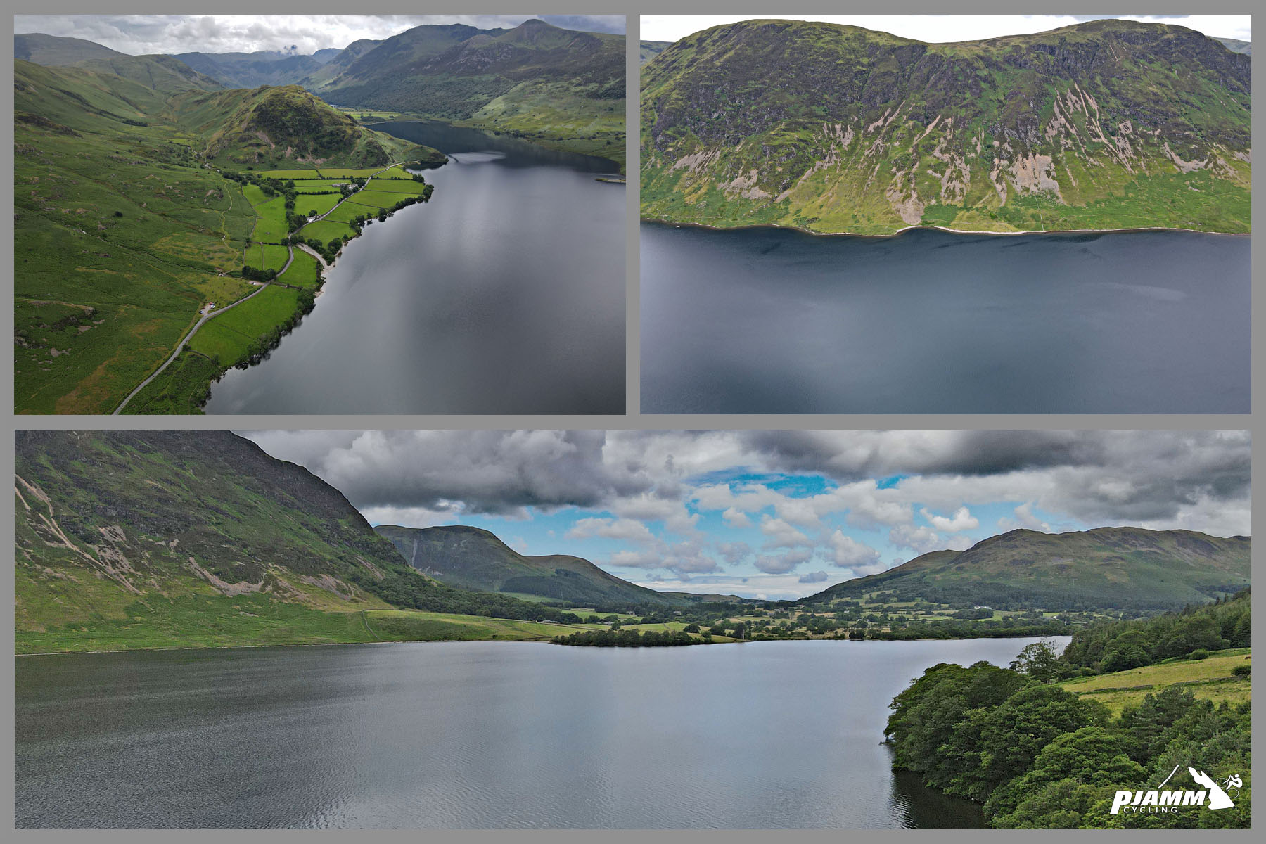 photo collage shows perfectly still waters on Crummock Water and Buttermere lakes