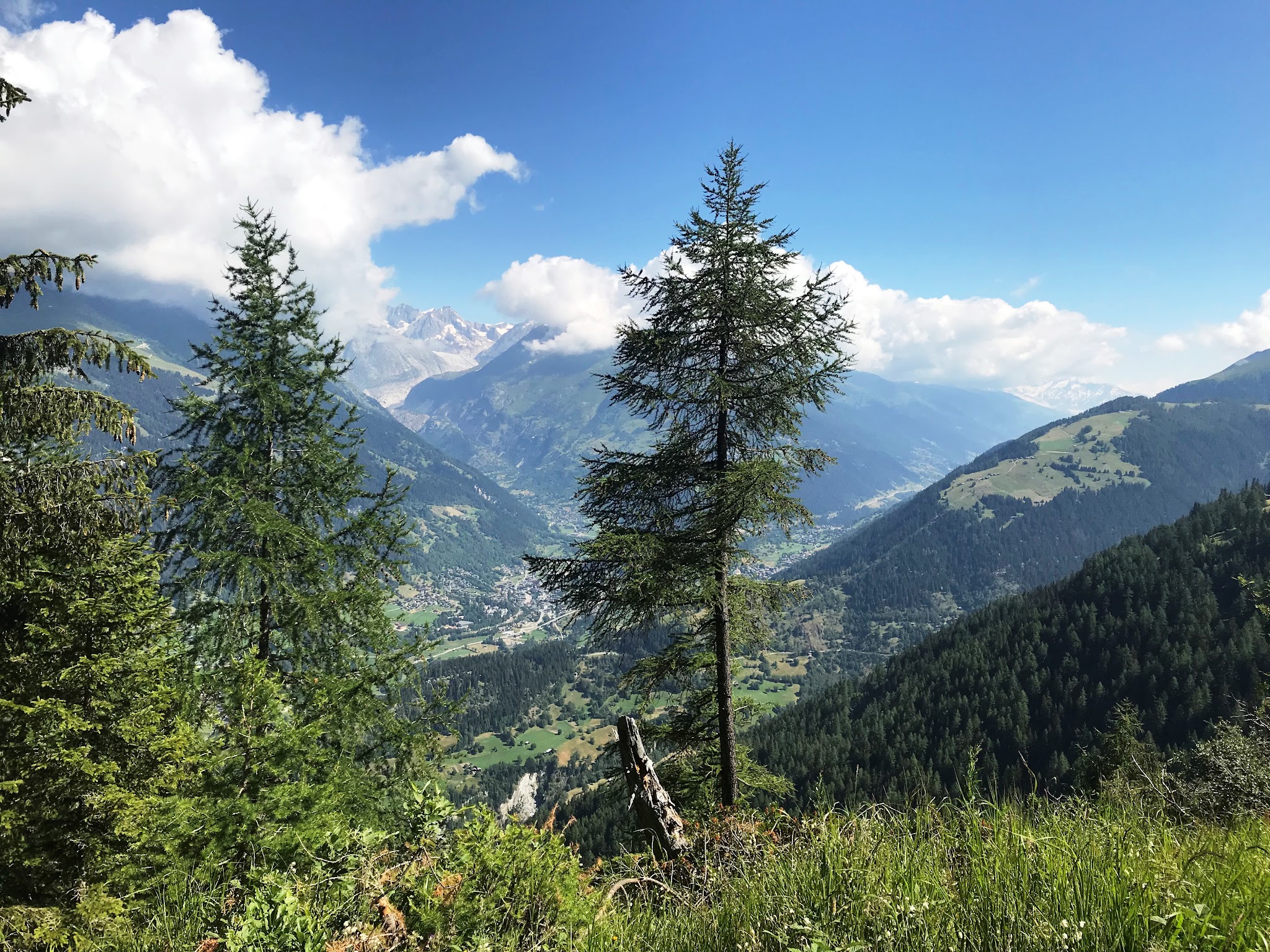 Cycling Top World Bike Climbs  - Breithorn - mountains, sky, clouds and town below