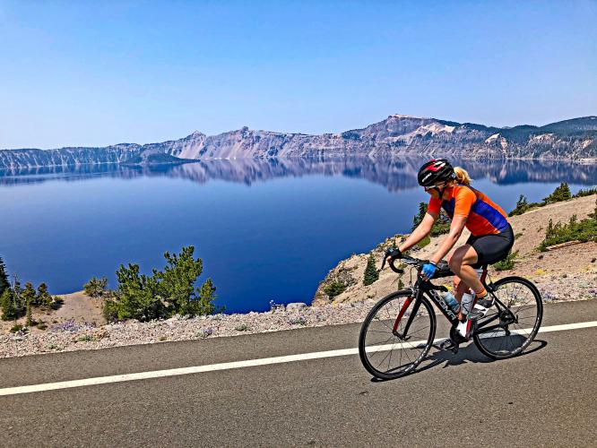 Crater Lake NP Clockwise from Visitors Center Bike Climb - PJAMM Cycling